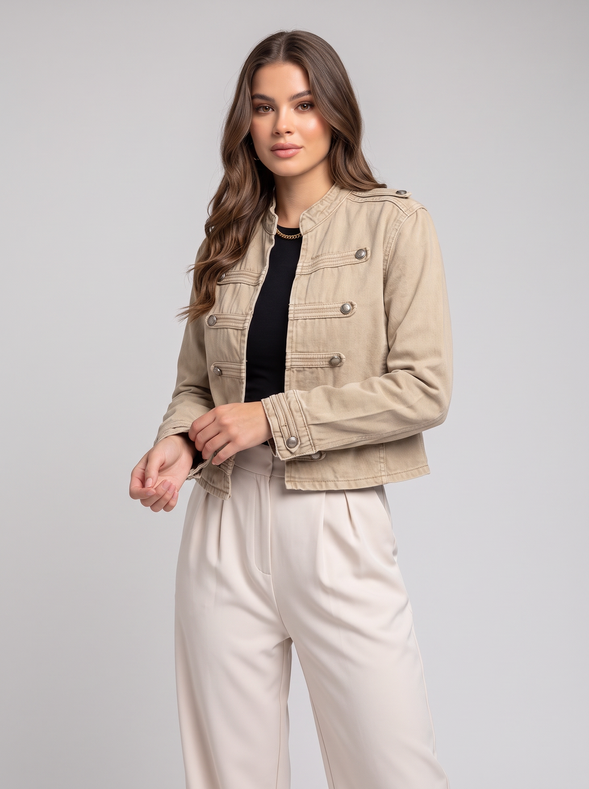 Cropped denim jacket - Khaki