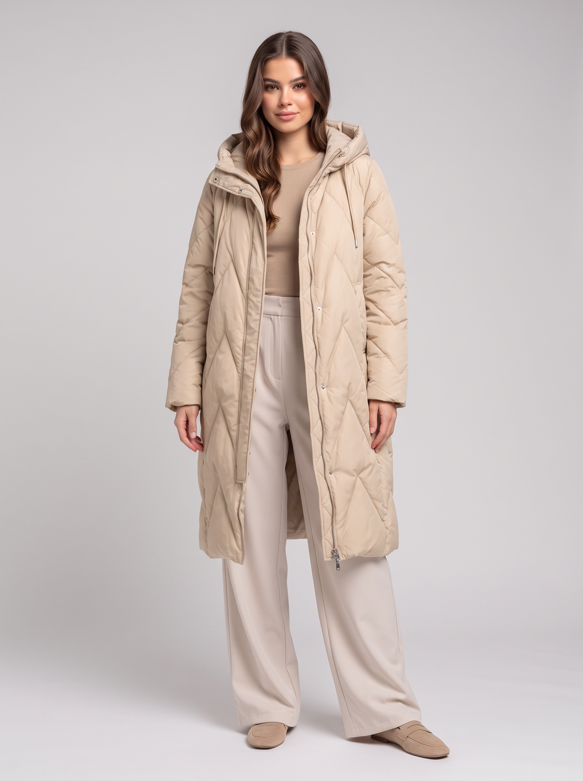 Hooded Puffer Parka - beige