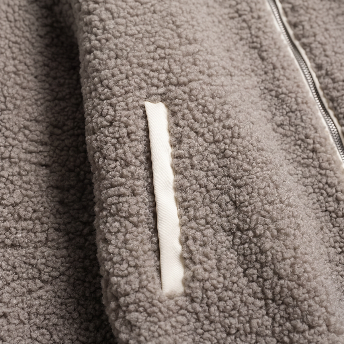 Zip Up Turtleneck Plush Jacket - Mocha - fabric close-up