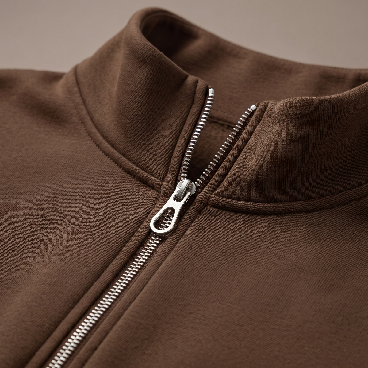 Half-Zip Sweatshirt and Wide-Leg Sweatpants Set - Dark Brown - fabric close-up