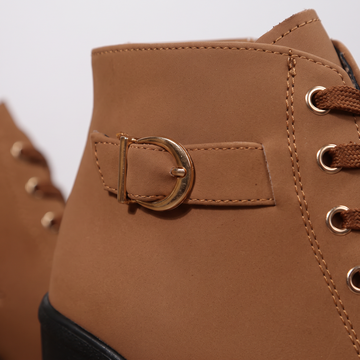 Lace-Up Buckle Chunky Heel Ankle Boots - Yellow - close-up