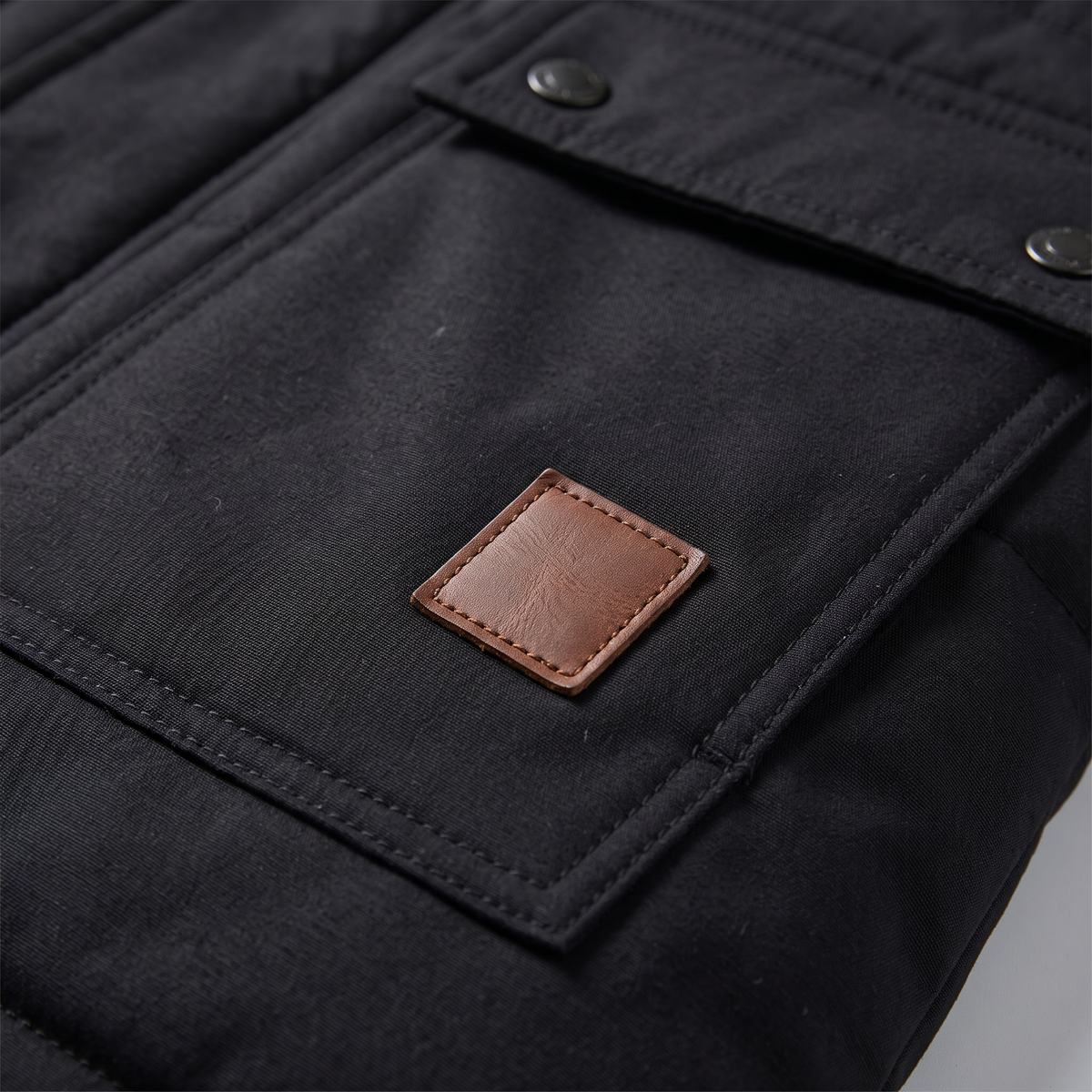 Fleece Lined Hooded Military Cargo Parka - Black - close-up