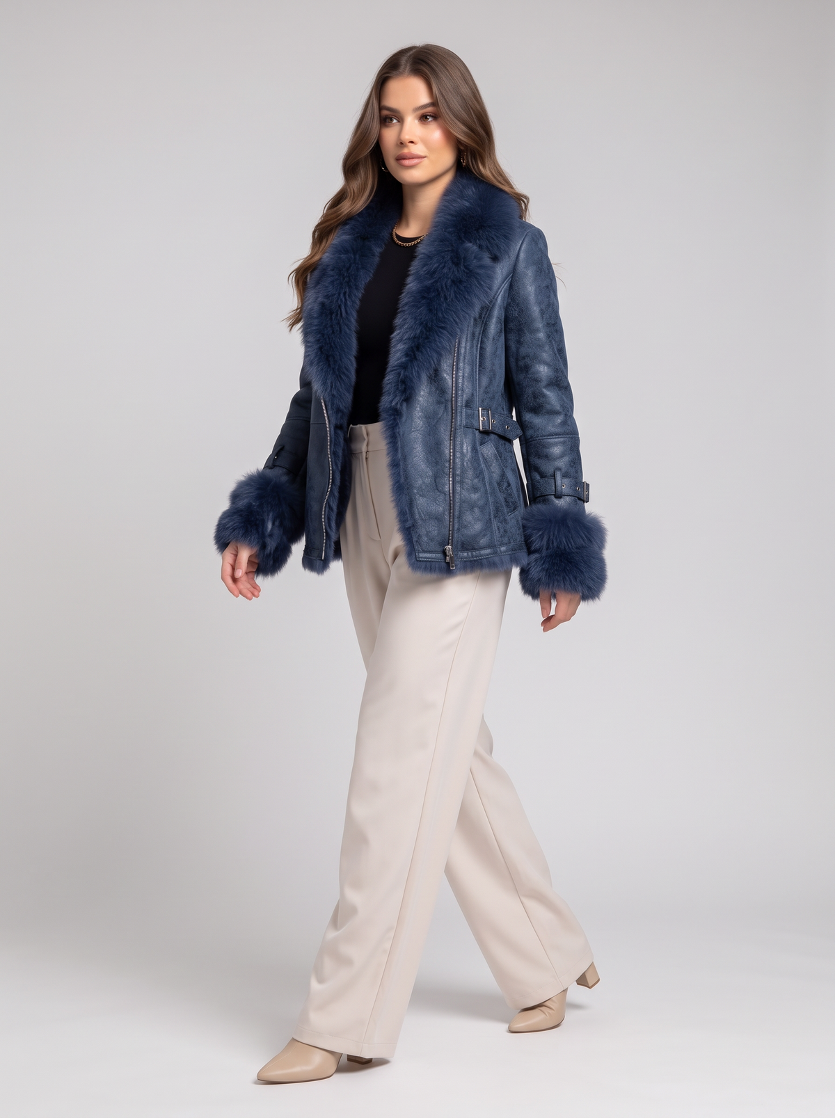 Winter jacket with fur collar - Blue