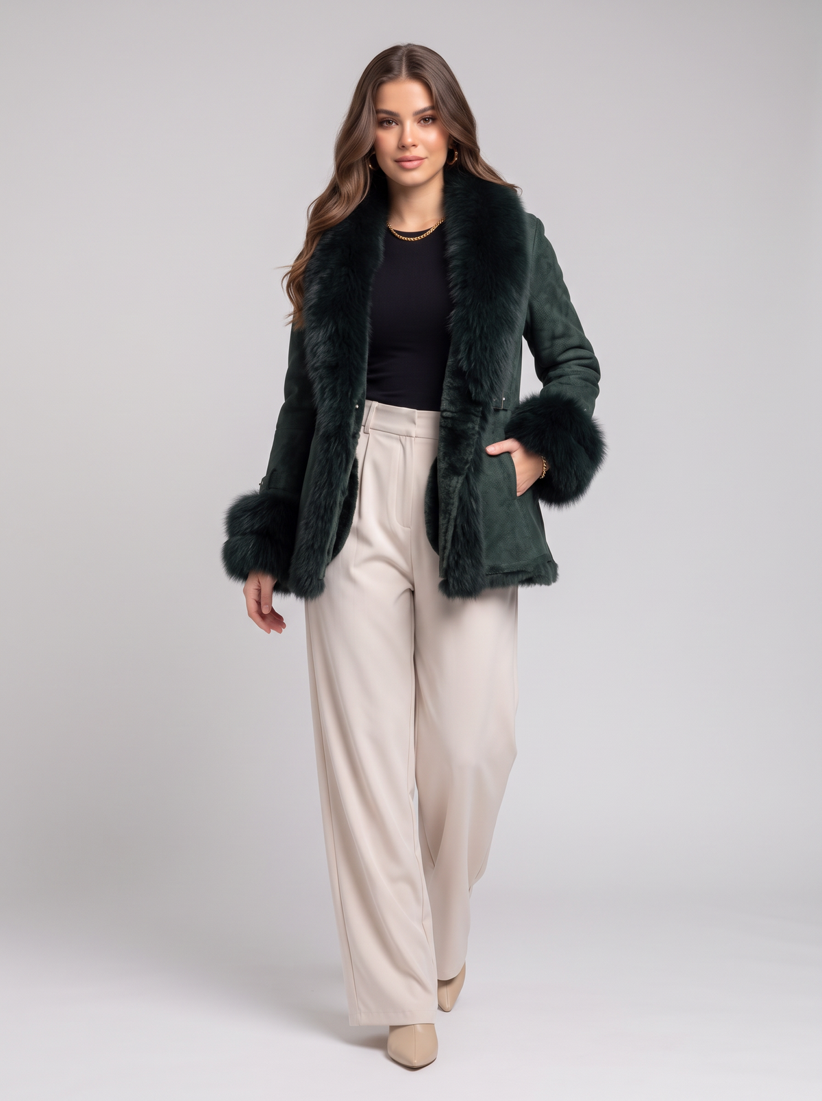 Winter jacket with fur collar - green