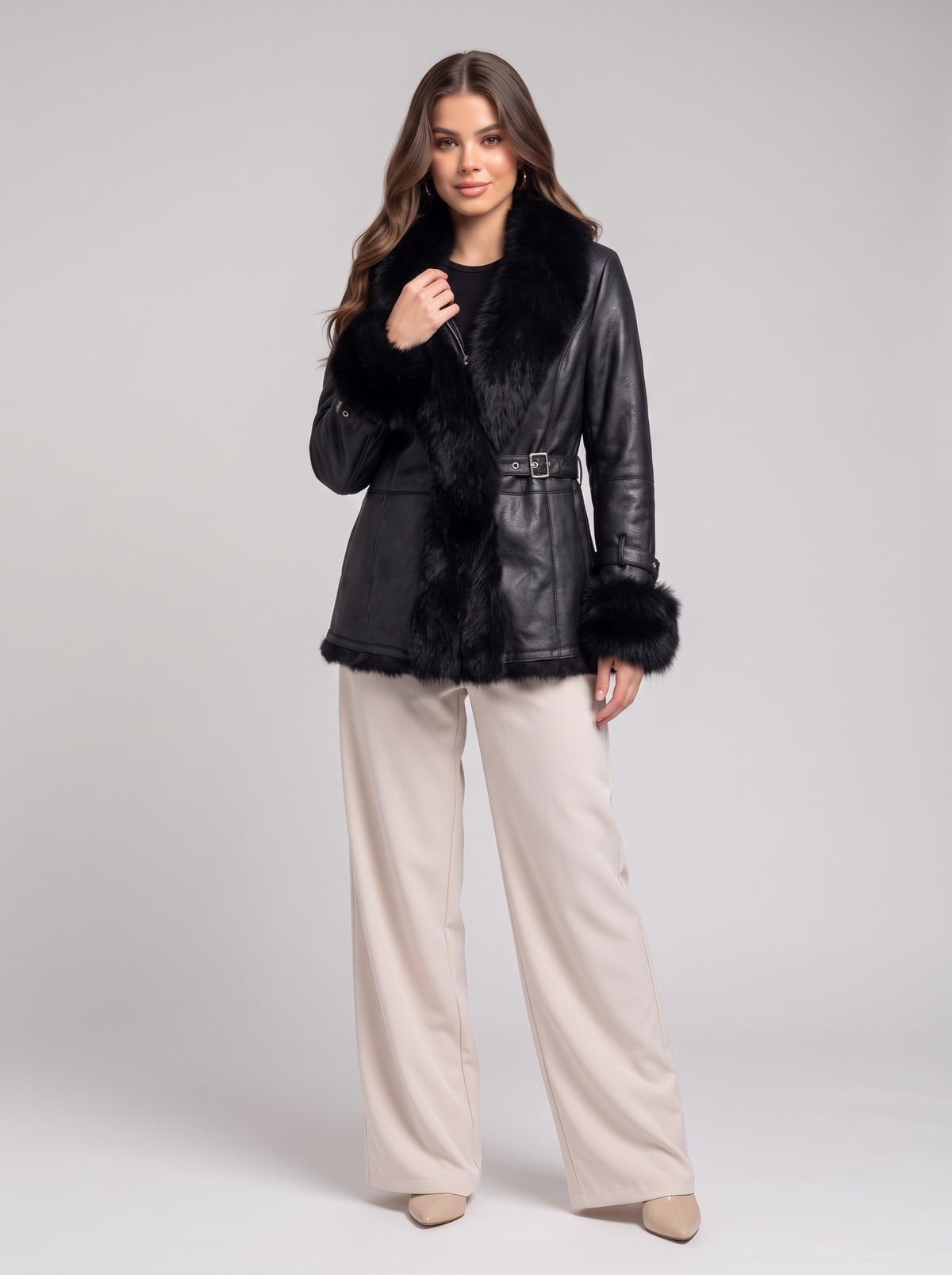 Winter jacket with fur collar - black