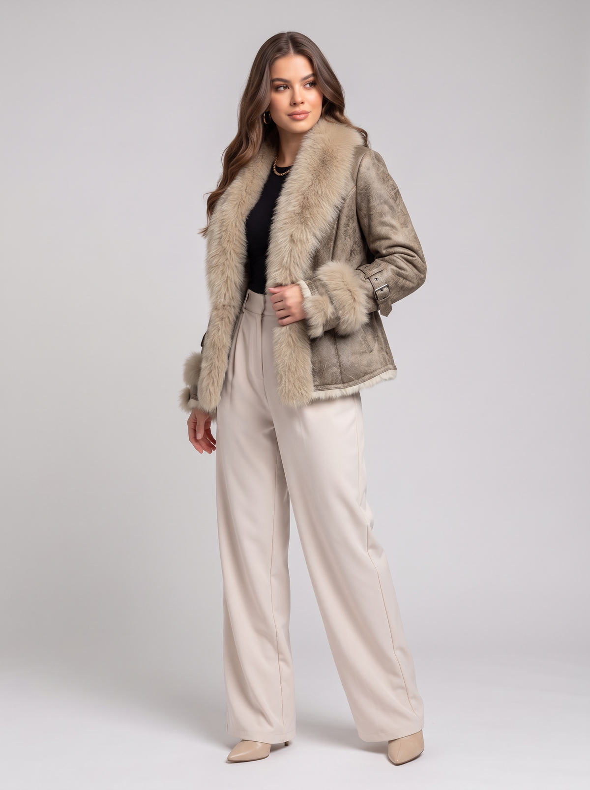 Winter jacket with fur collar - Khaki