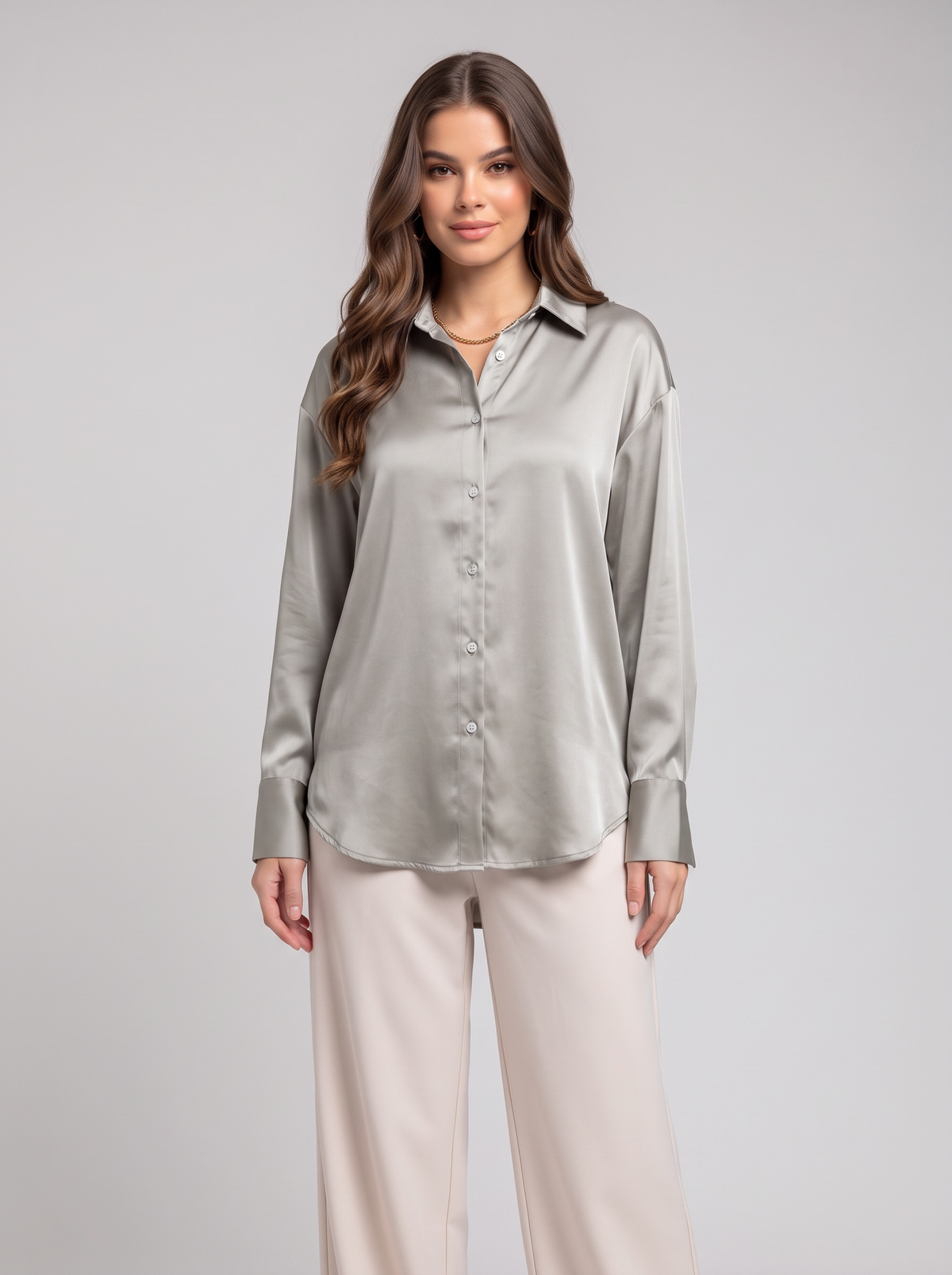 Satin long sleeve blouse - Grey