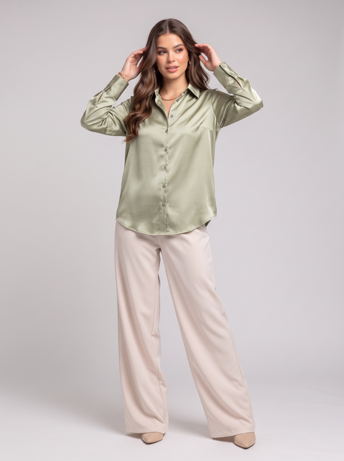 Satin long sleeve blouse - Green