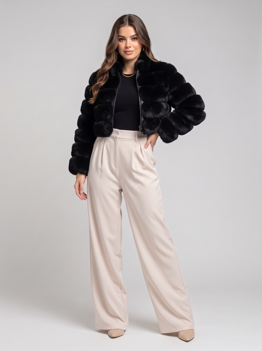 Short faux fur jacket - front