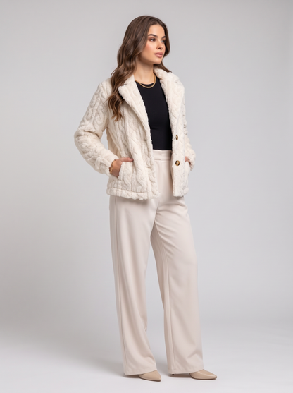 Fuzzy button up jacket - three-quarter view