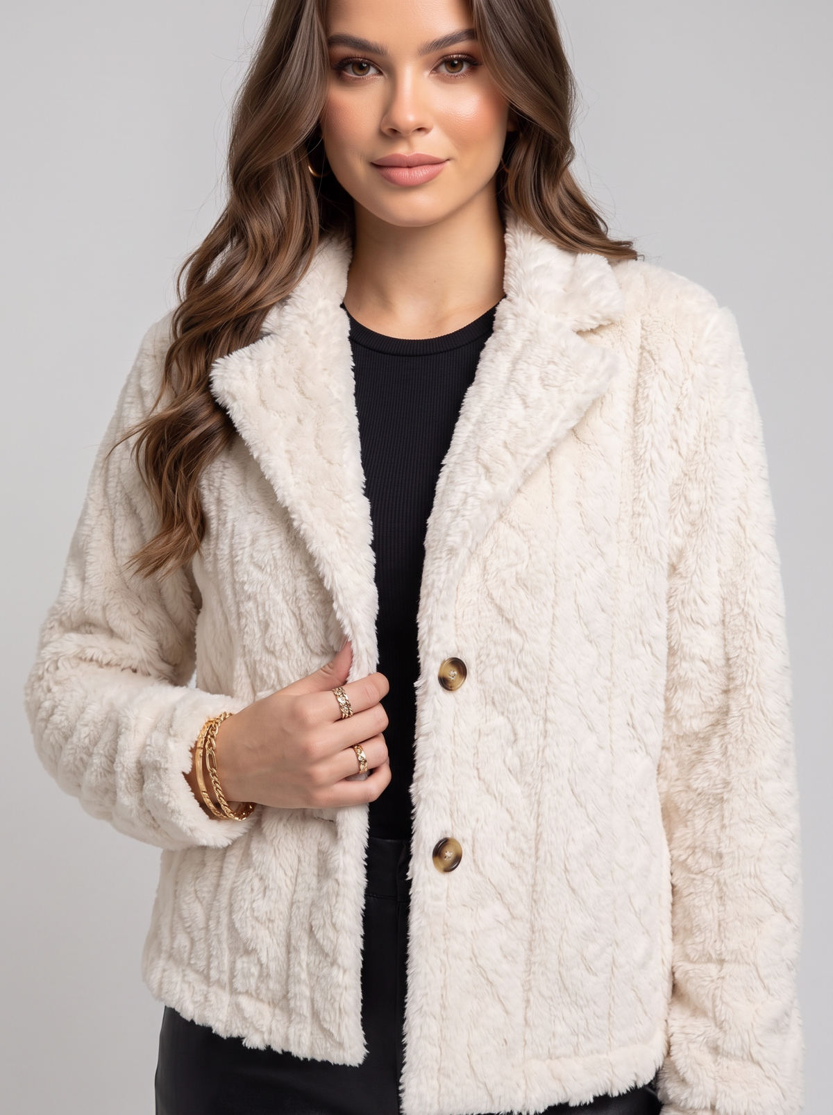 Fuzzy button up jacket - collar detail