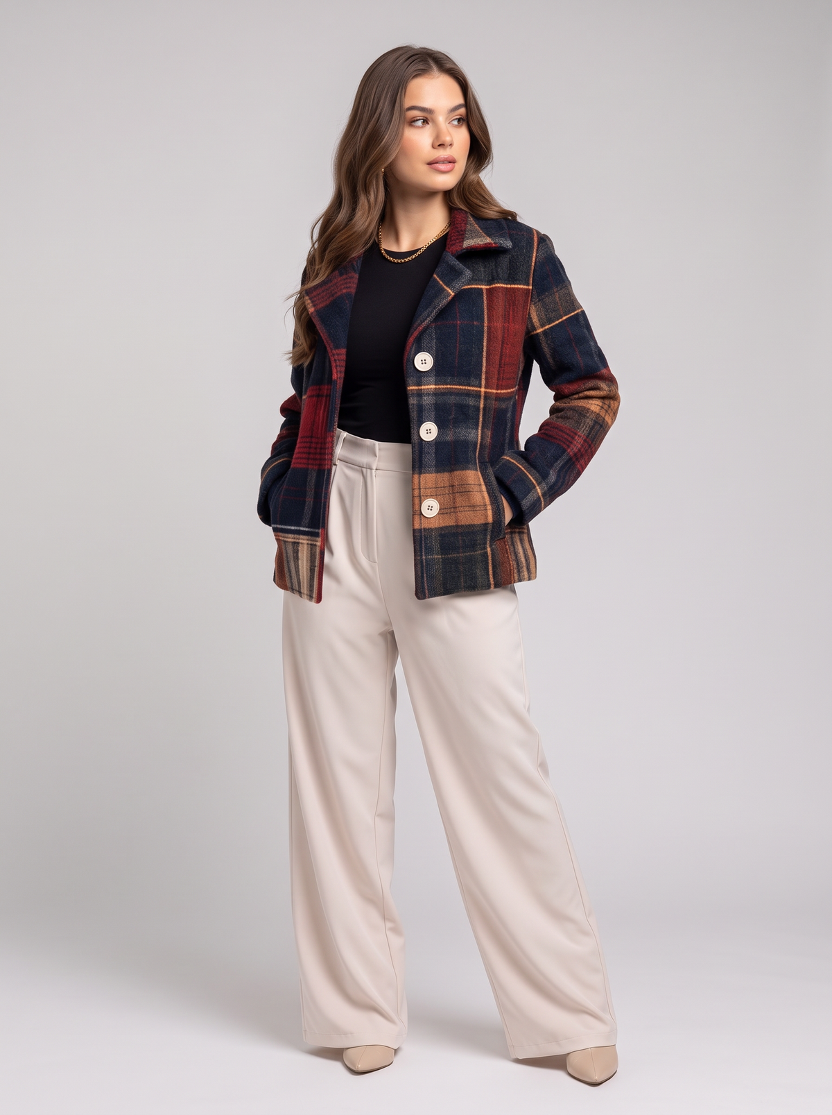 Vintage plaid outerwear - three-quarter view