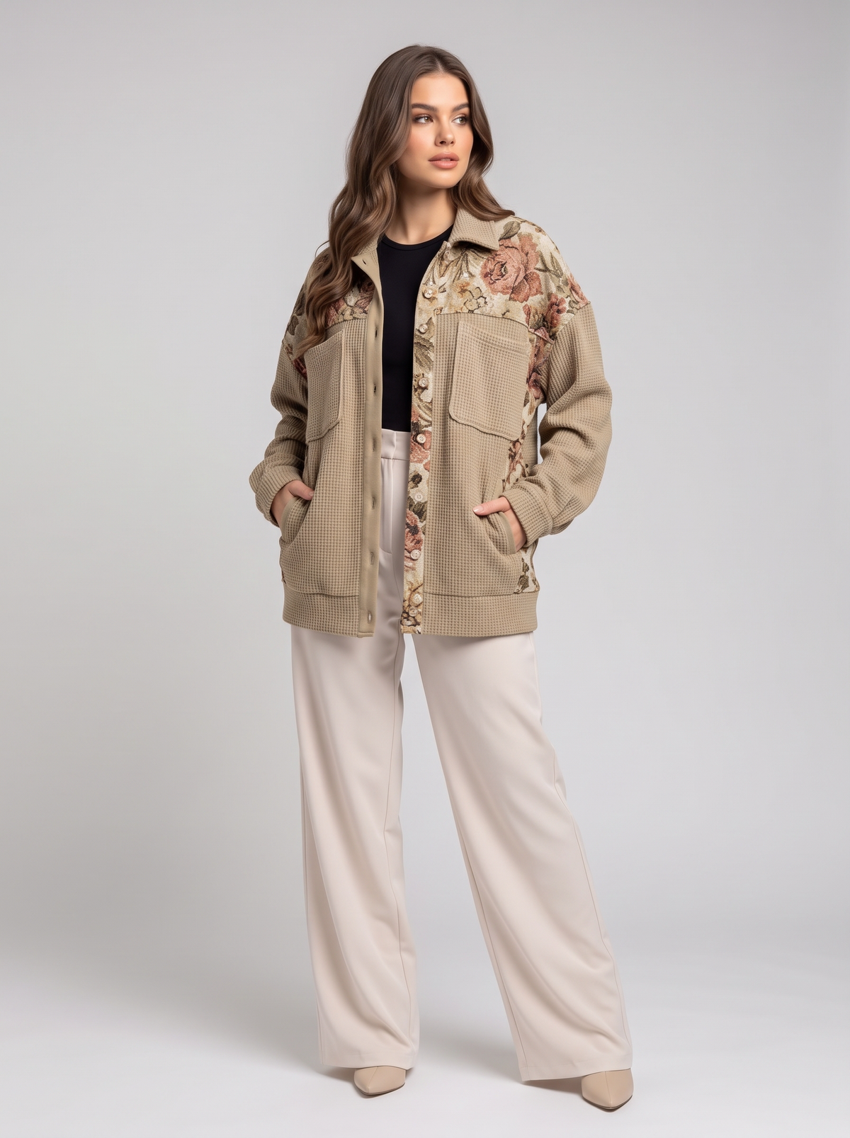 Floral shacket - three-quarter view