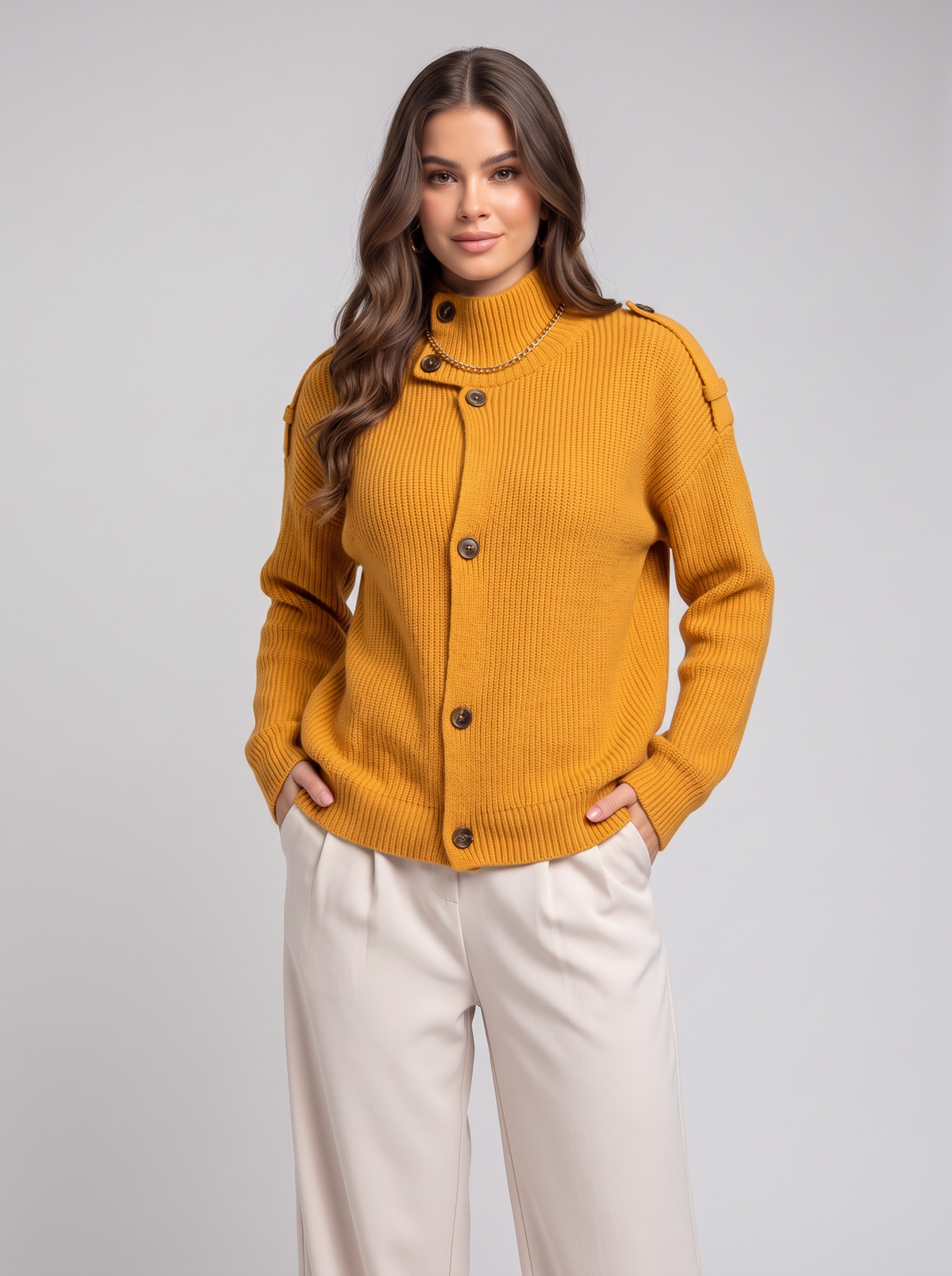 Mock neck cardigan - Tangerine