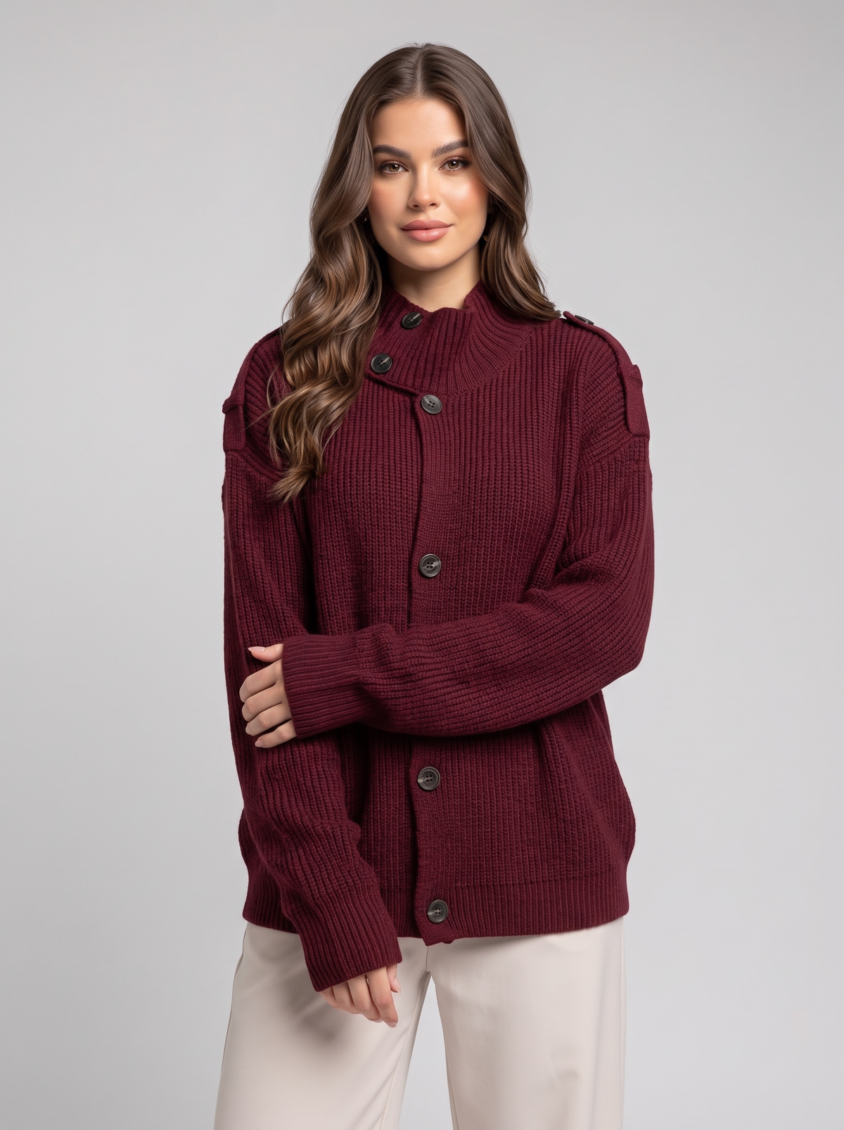Mock neck cardigan - Burgundy