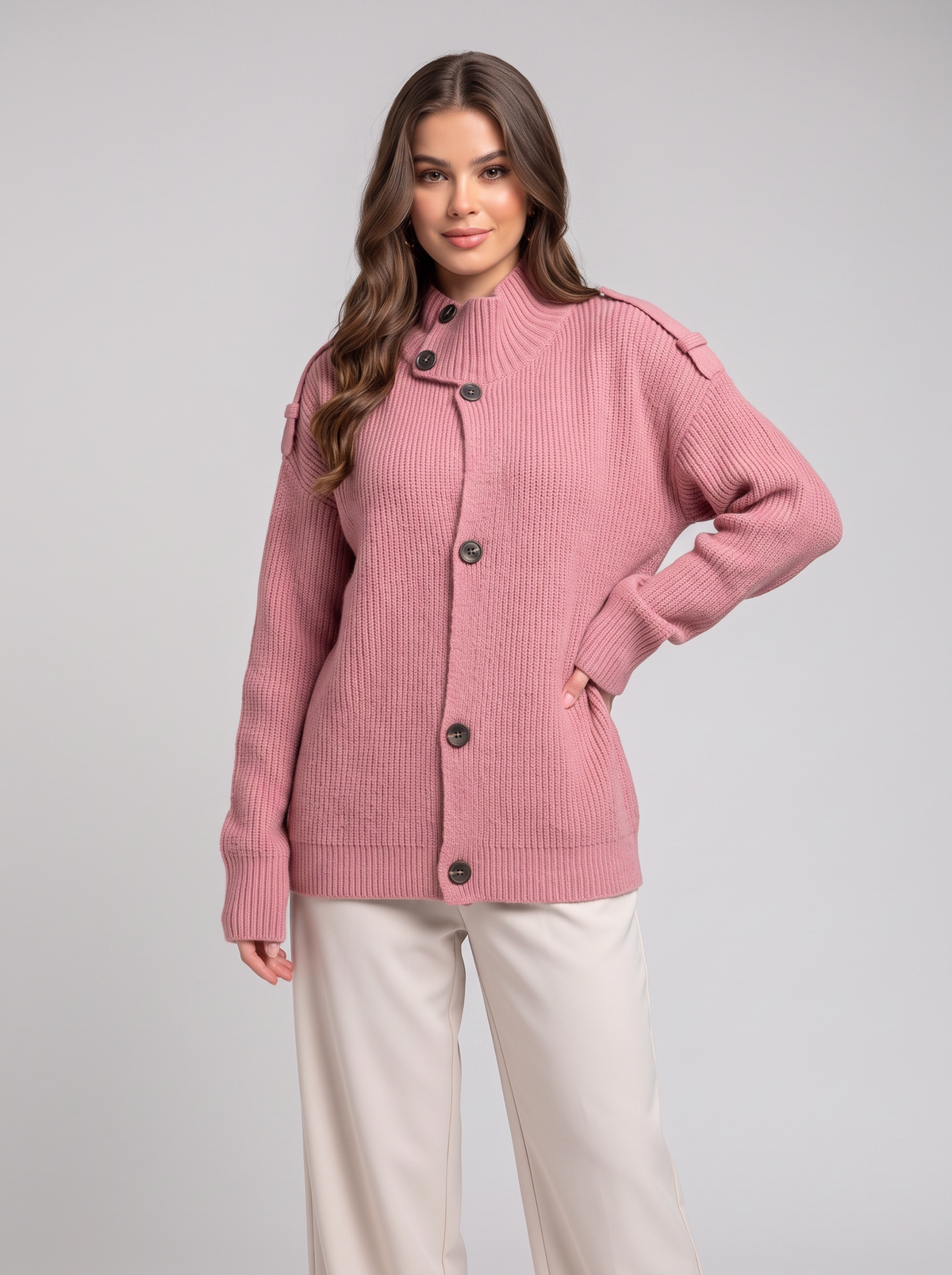 Mock neck cardigan - Pink