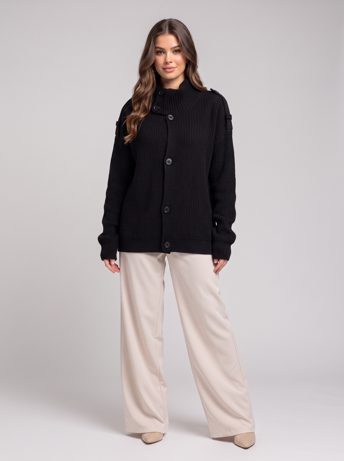 Mock neck cardigan - Black