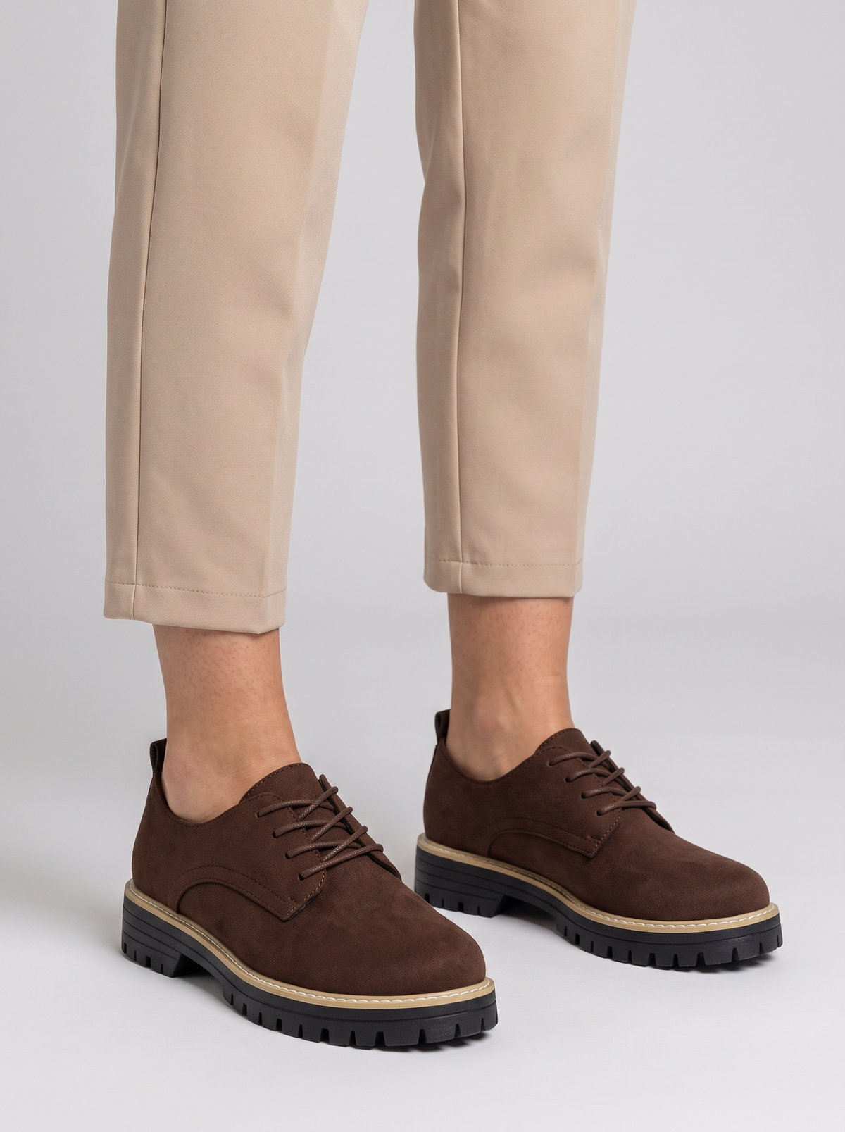 Lace-Up Platform Loafers - Brown