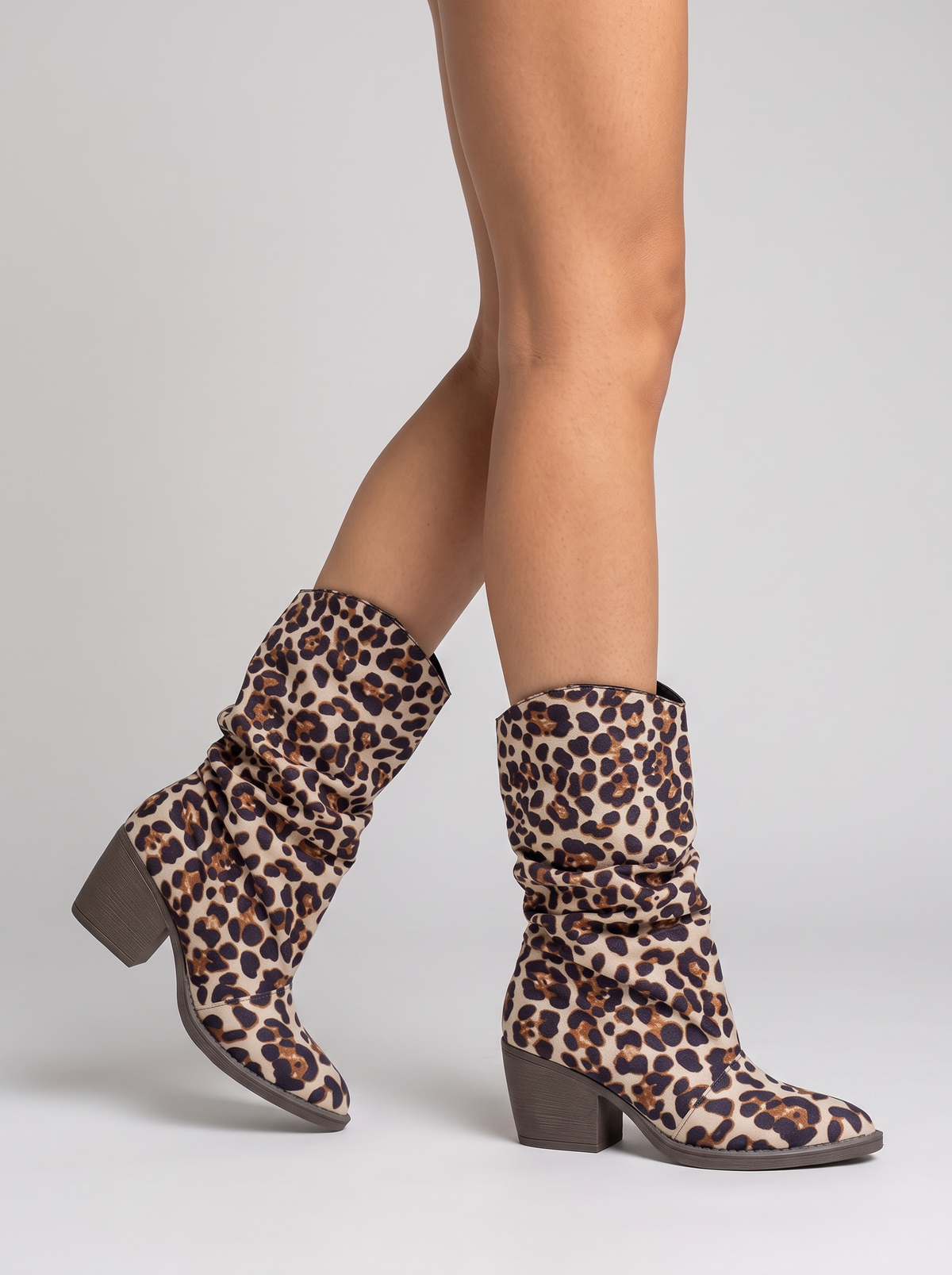Leopard Point Toe Block Heels Boots 2