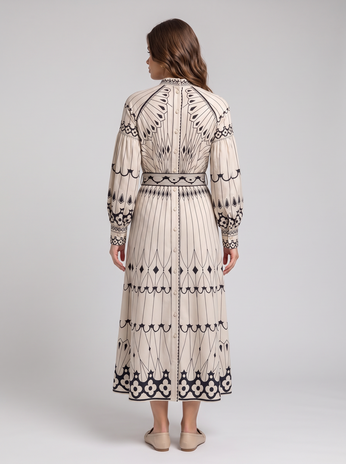 Printed Long Sleeve Shirt Dress with Belt 2