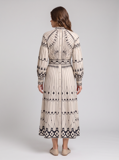 Printed Long Sleeve Shirt Dress with Belt 2