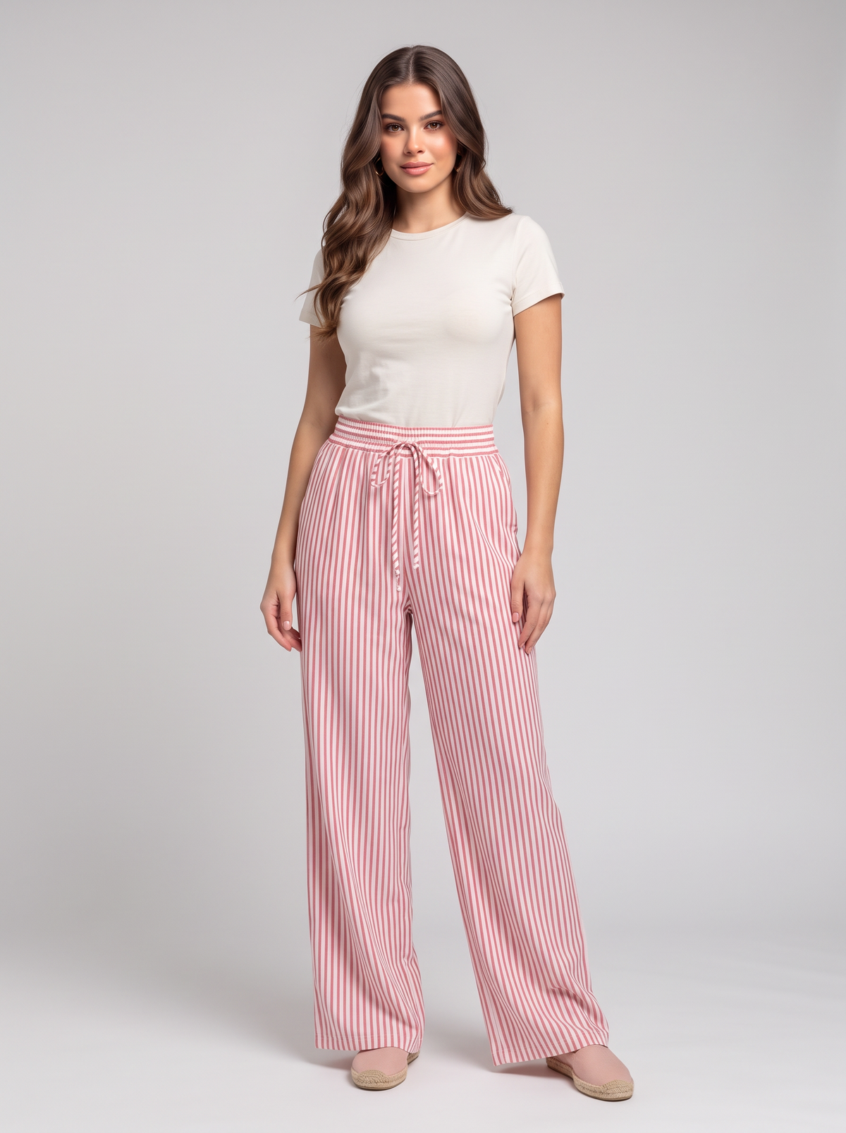 Striped Wide-Leg Pants - Pink