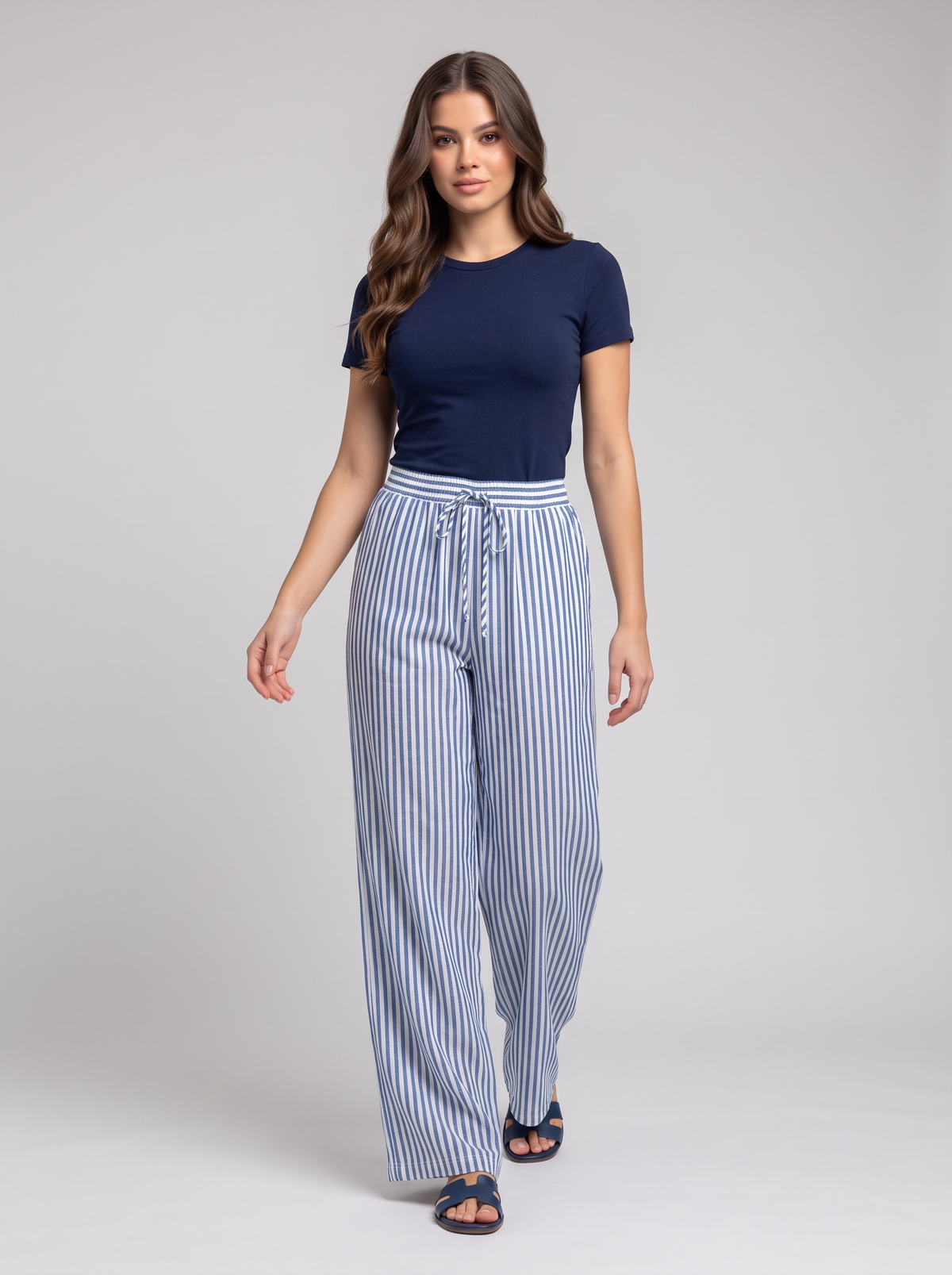 Striped Wide-Leg Pants - Blue