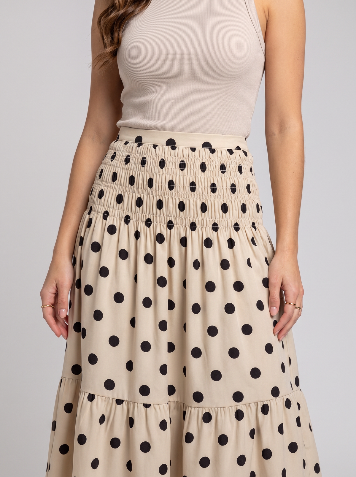 Smocked Polka Dot Maxi Skirt 4