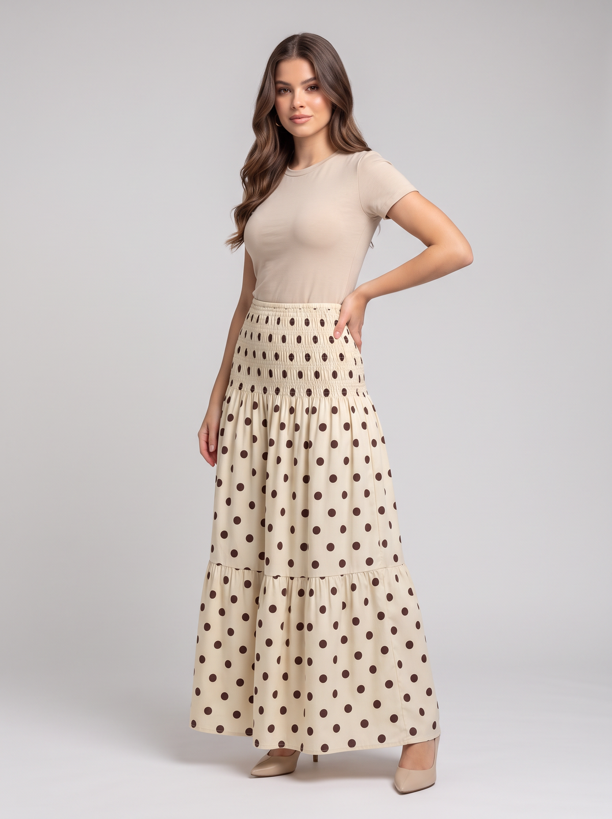 Smocked Polka Dot Maxi Skirt 3