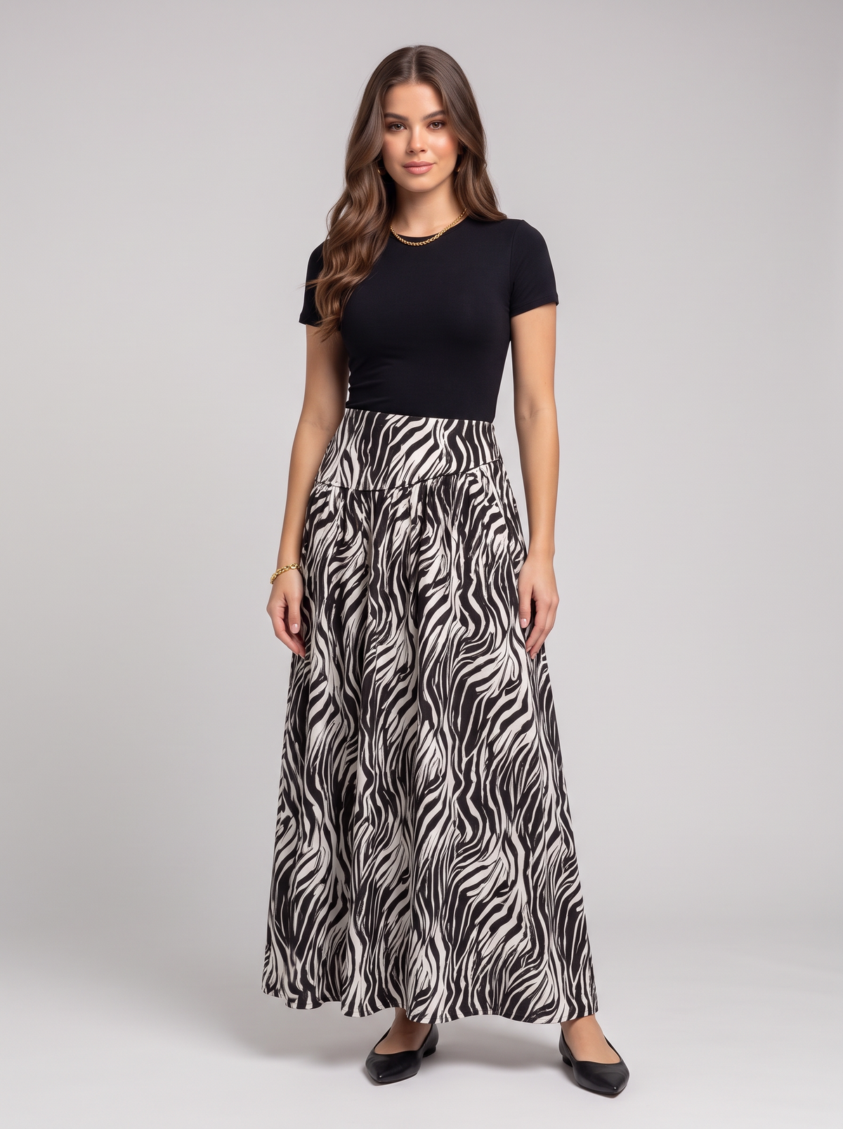 Animal Print Maxi Skirt - Black