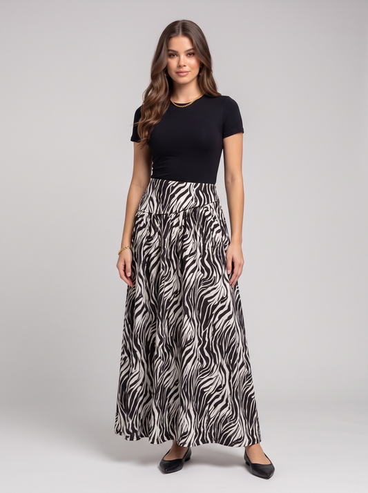 Animal Print Maxi Skirt - Black