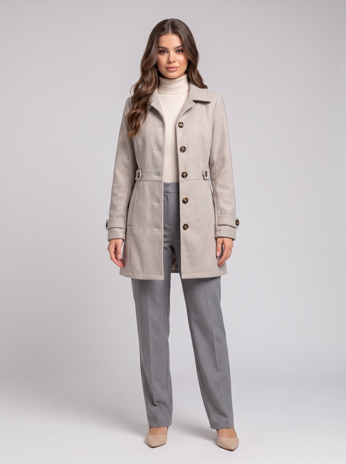 Collared Neck Button Up Coat - Dust Storm