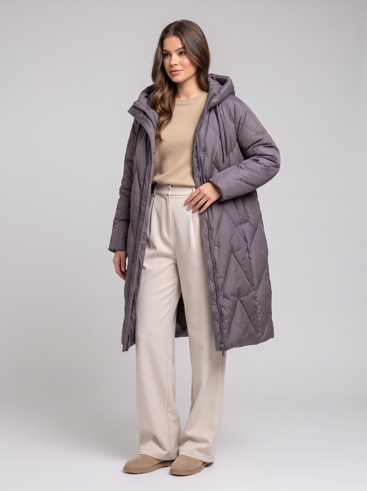 Hooded Puffer Parka - purple gray