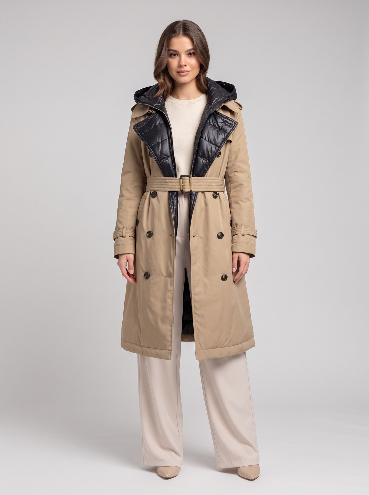 Hooded Long Down Parka Coat - Khaki