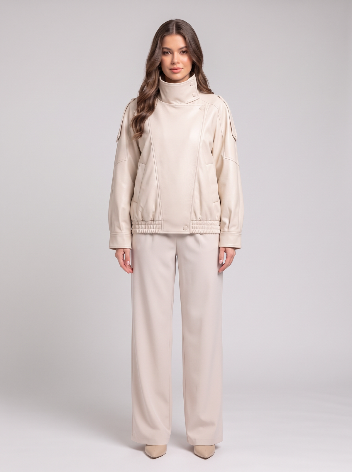 Faux Leather Jacket - Ivory front