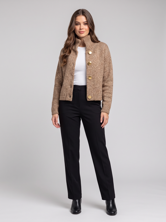 Knit Cardigan Jacket - Camel - hero