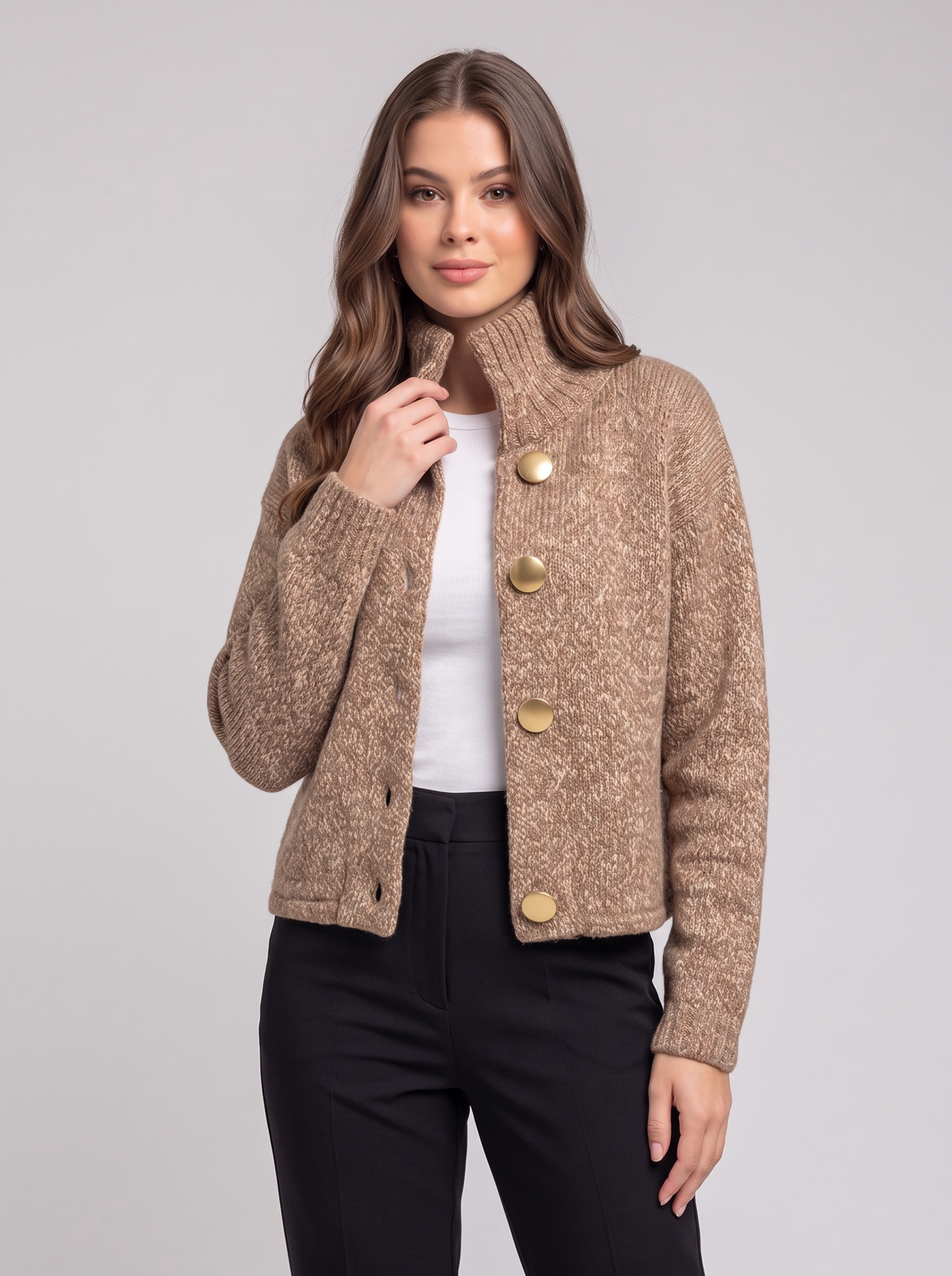 Knit Cardigan Jacket - Camel color - collar detail v2