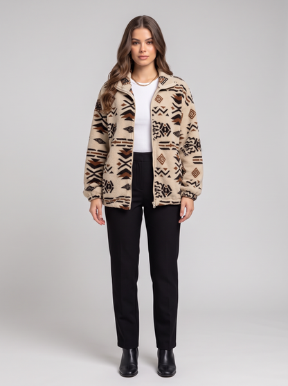 Geometric Zip Up Outerwear - Tan - hero