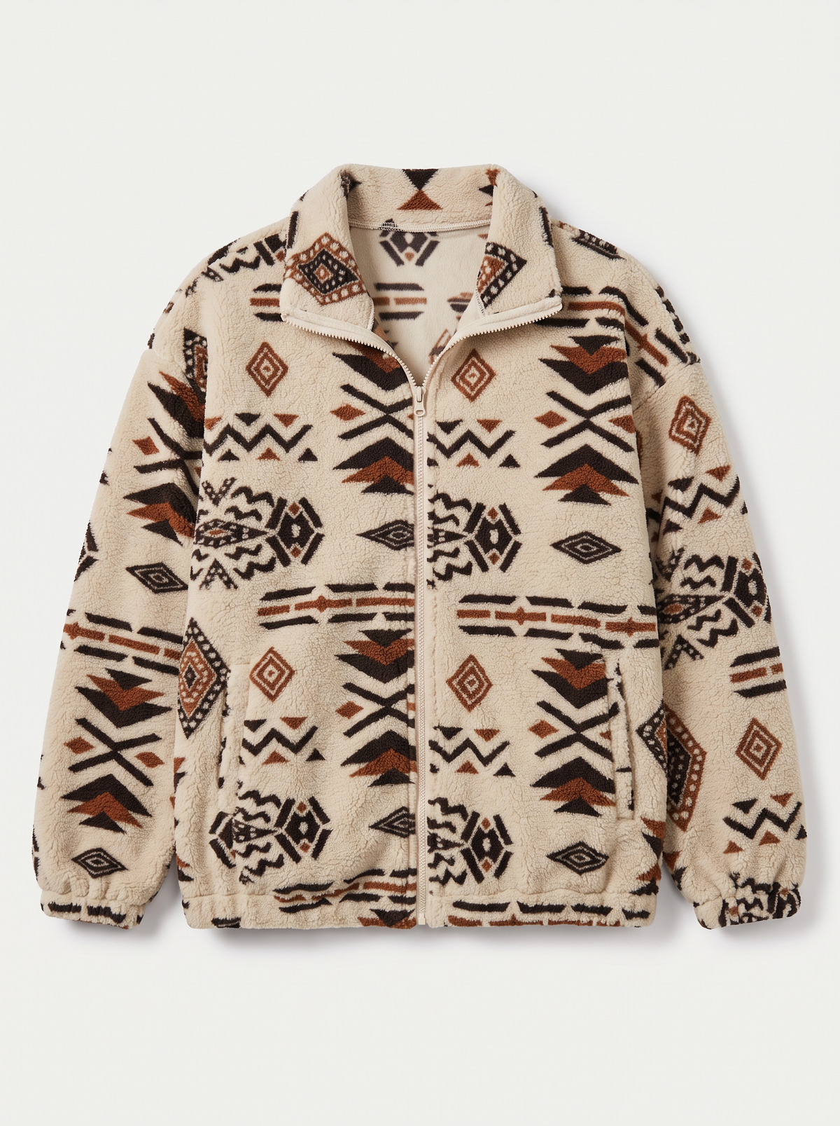 Geometric Zip Up Outerwear - Tan - flat lay
