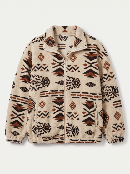 Geometric Zip Up Outerwear - Tan - flat lay