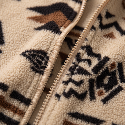 Geometric Zip Up Outerwear - Tan - fabric close-up