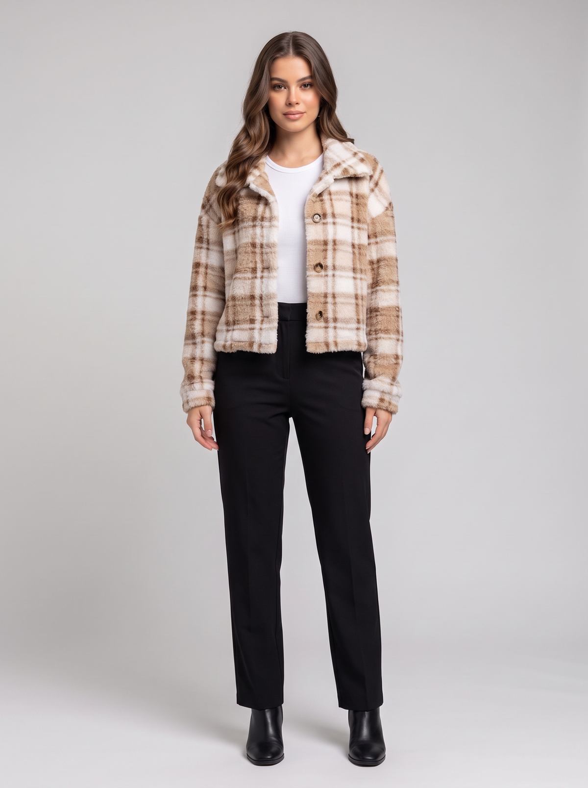 Plaid Collared Jacket - Camel - hero