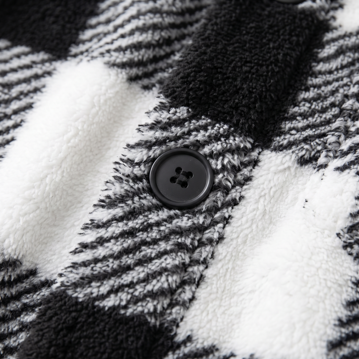 Plaid Fuzzy Outerwear - Black - fabric close-up