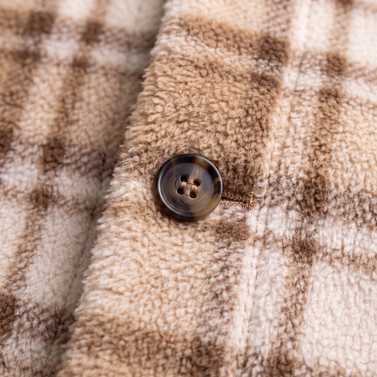 Plaid Collared Jacket - Camel - fabric close-up