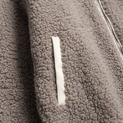 Zip Up Turtleneck Plush Jacket - Mocha - fabric close-up
