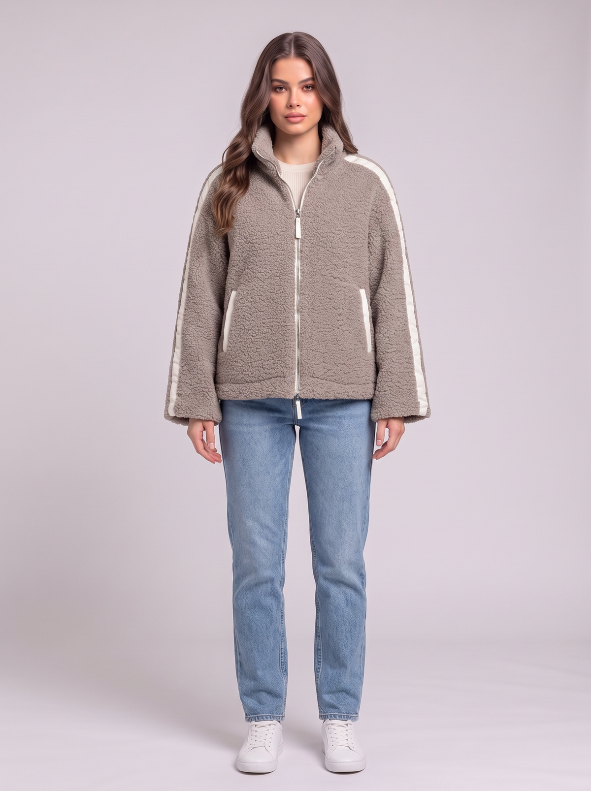 Zip Up Turtleneck Plush Jacket - Mocha