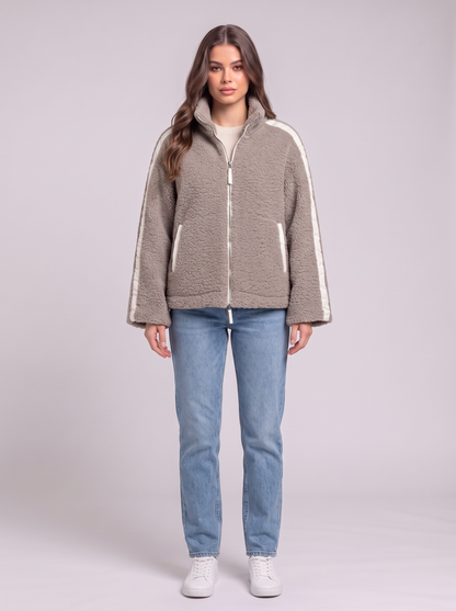 Zip Up Turtleneck Plush Jacket - Mocha