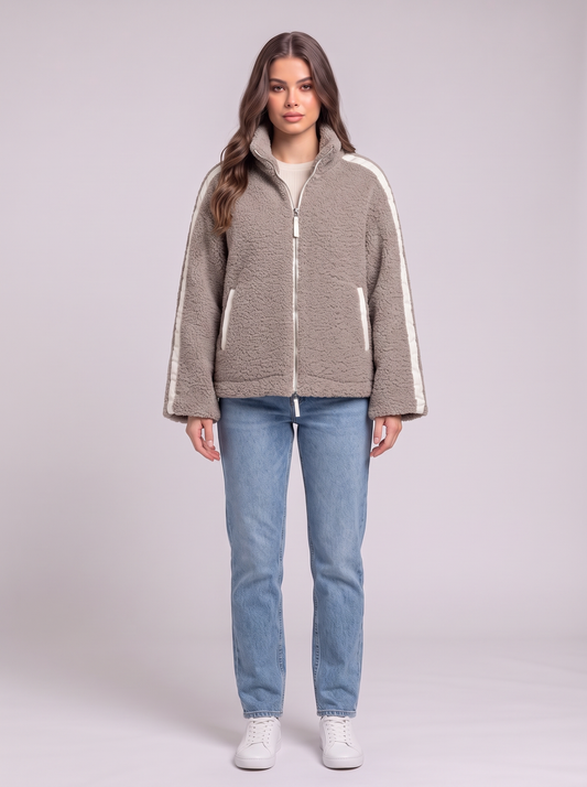Zip Up Turtleneck Plush Jacket - Mocha