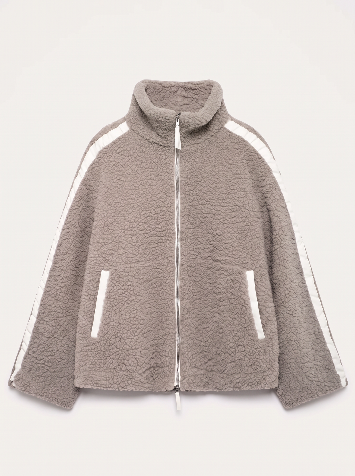 Zip Up Turtleneck Plush Jacket - Mocha - flat lay