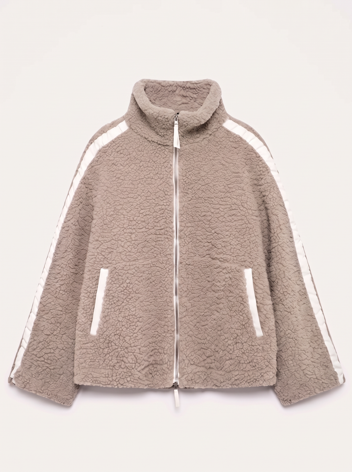 Zip Up Turtleneck Plush Jacket - Dust Storm - flat lay